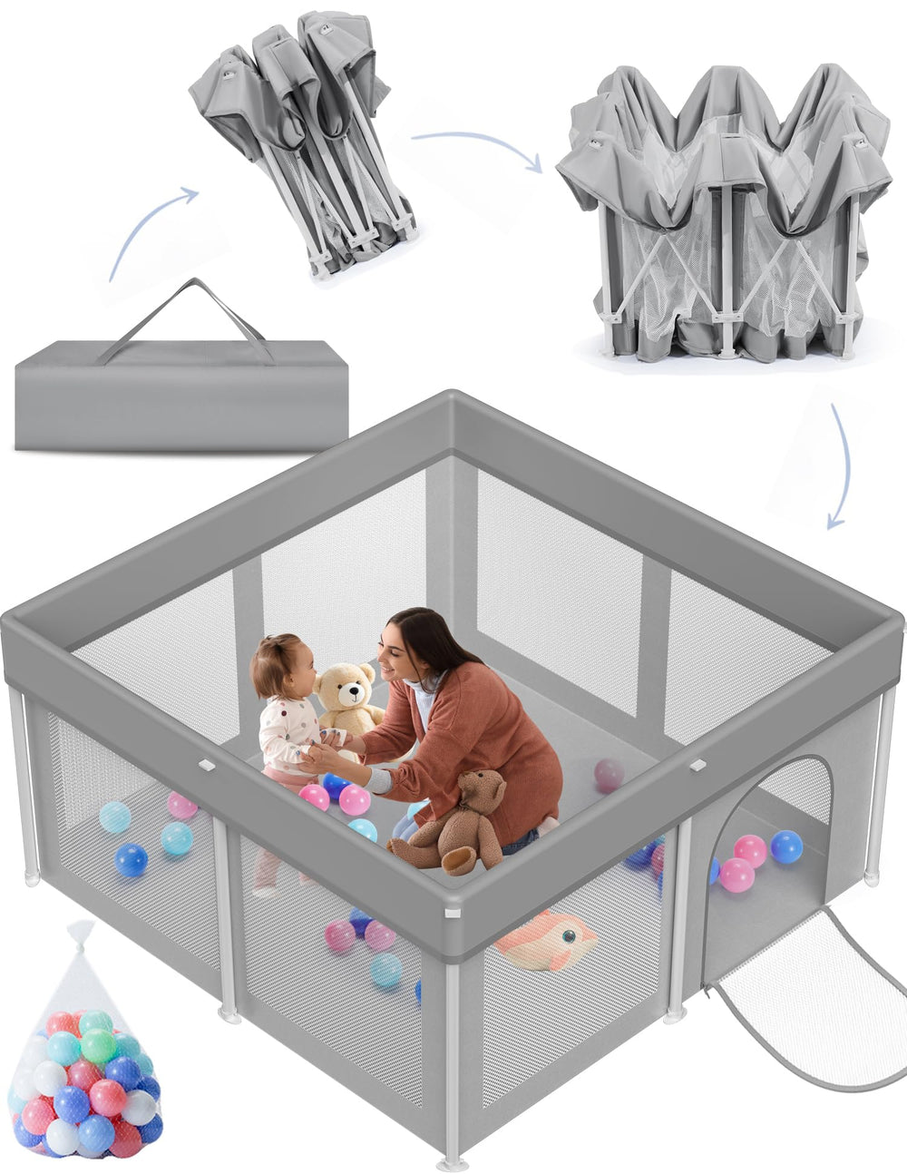PTCIDE foldable playpen in closed state, compact for storage and travel.