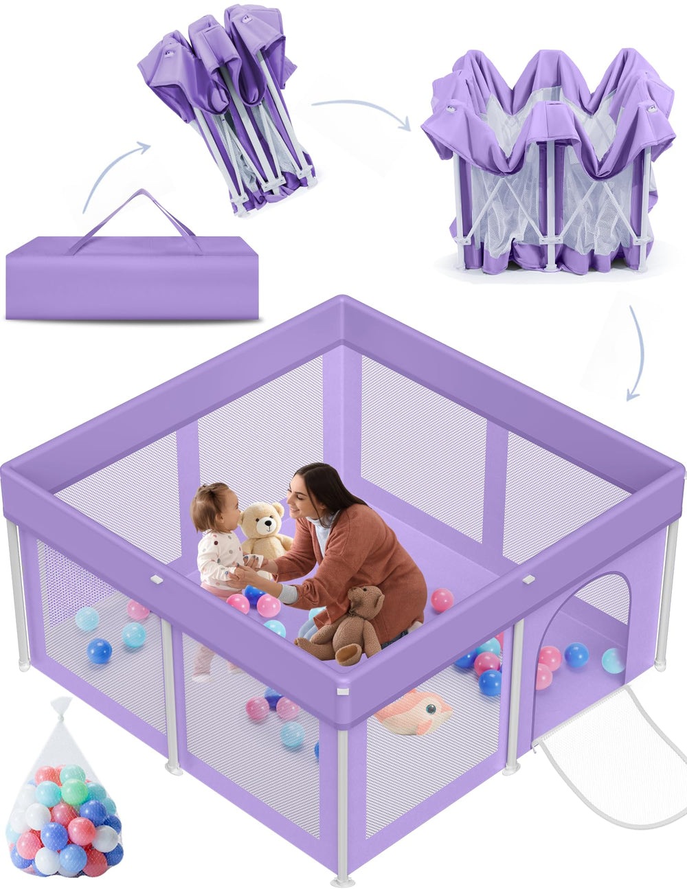Ptcide foldable 50x50 playpen ready in seconds for quick baby playtime.