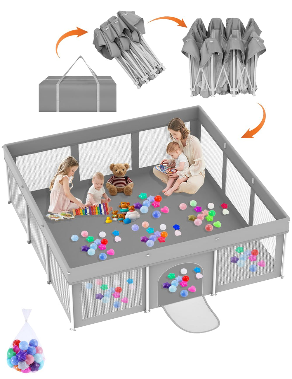 Ptcide foldable playpen folded for compact storage and travel
