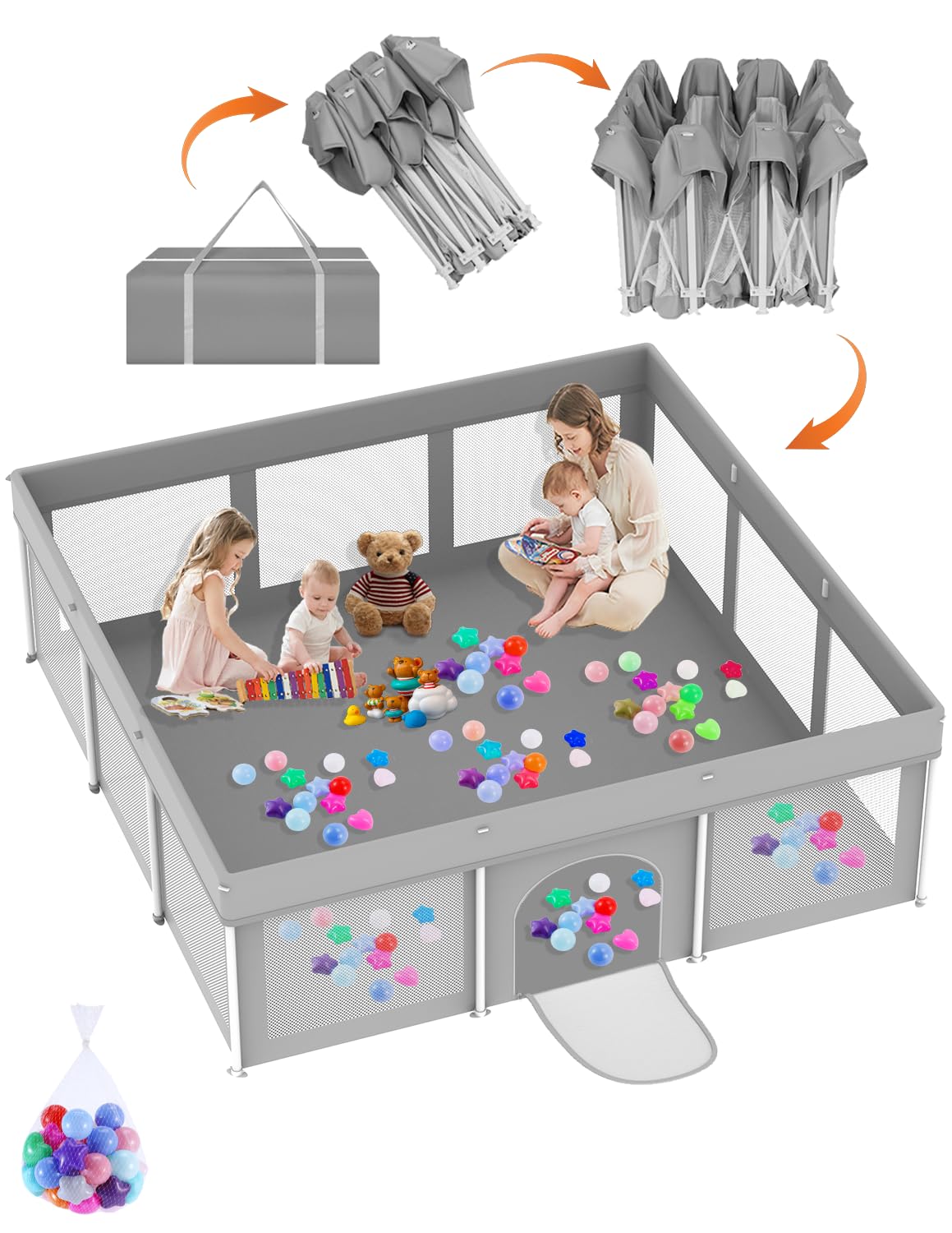 Ptcide foldable playpen folded for compact storage and travel