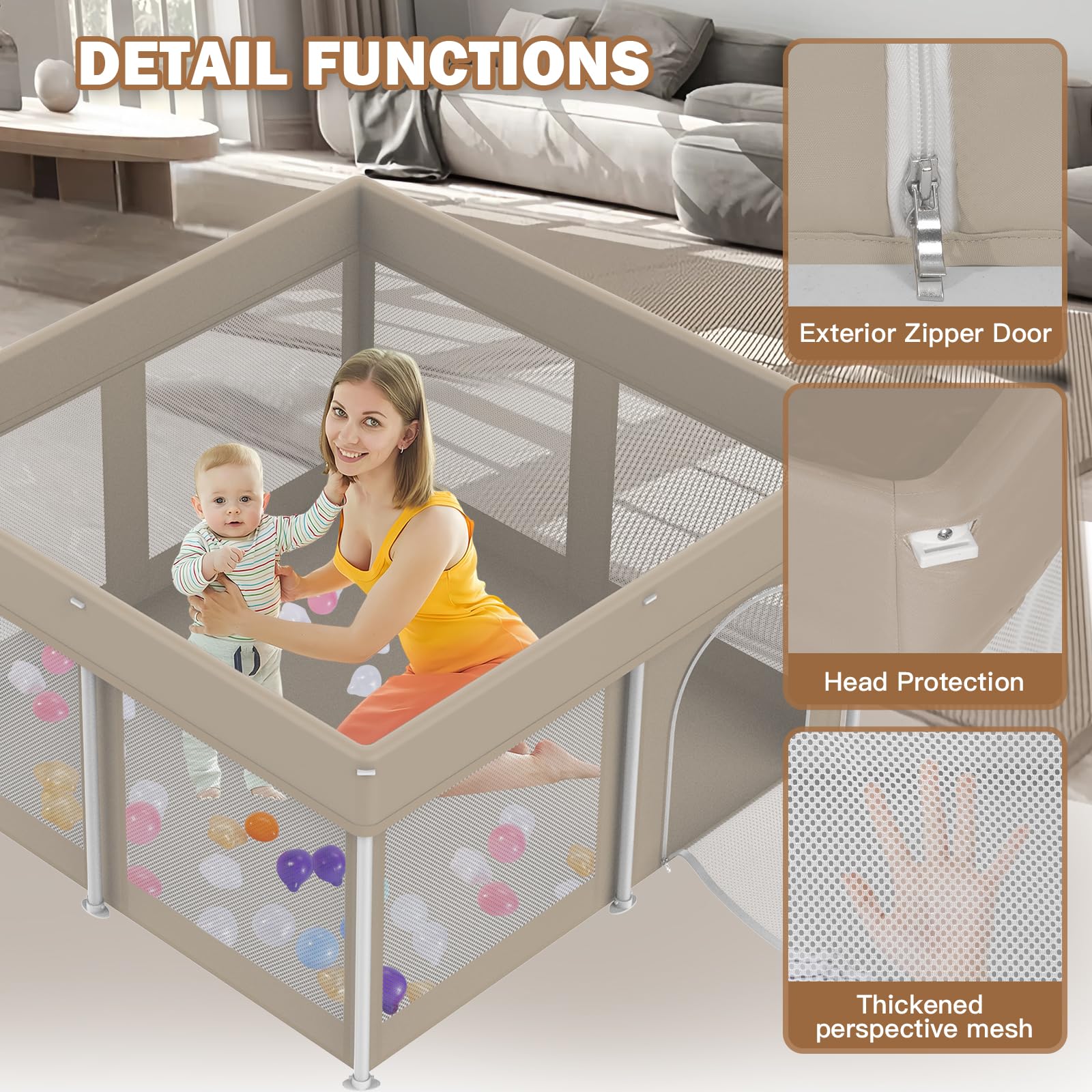 Ptcide foldable playpen shown for indoor outdoor use