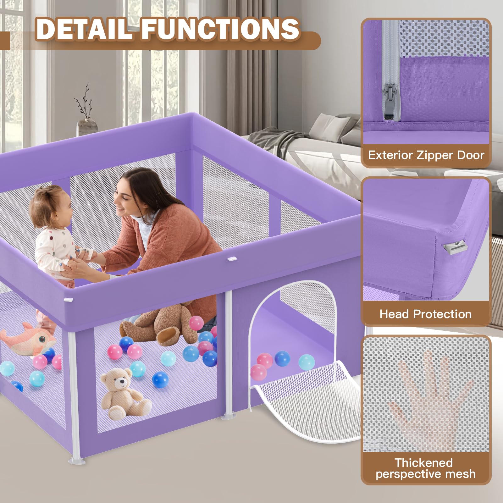 Ptcide lavender foldable playpen blends into nurseries with calm color.