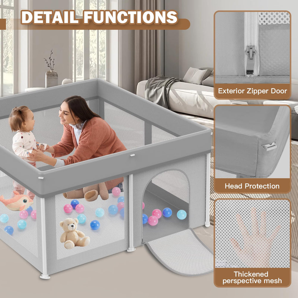 PTCIDE grey color playpen complements home décor for indoor use.