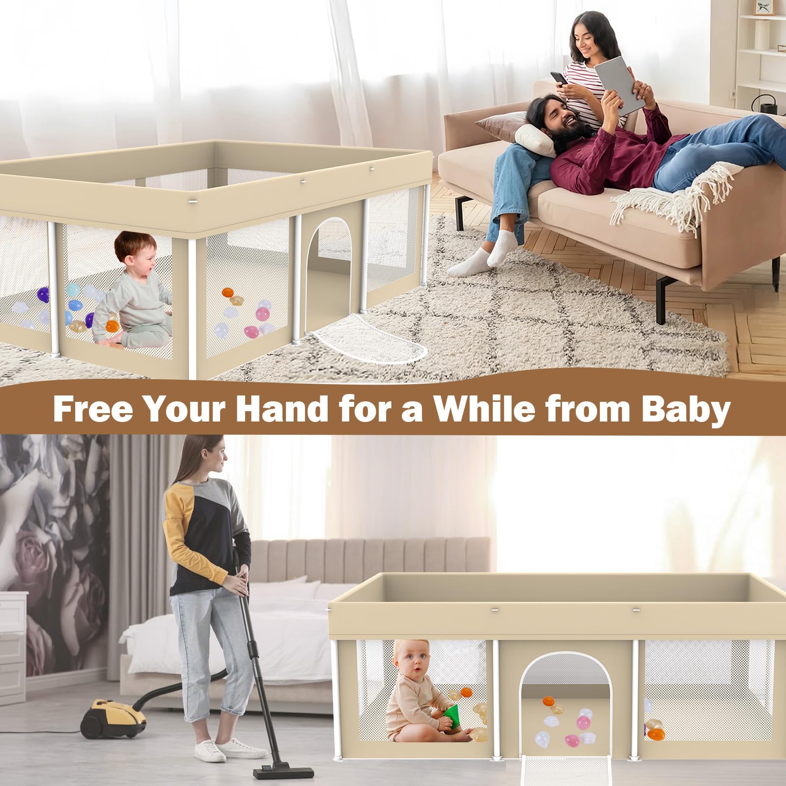 Ptcide playpen secure zipper gate prevents child escapes
