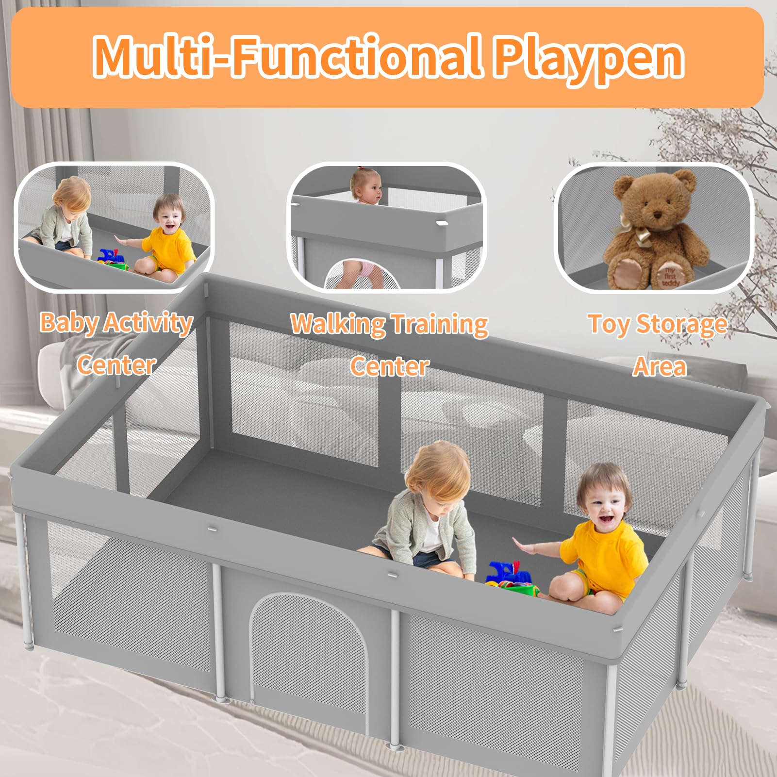 Ptcide removable machine-washable cover keeps the playpen clean between sessions.