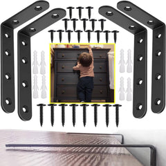 PTKSZGT furniture anchors 4-pack brackets securing a shelf to wall for child safety.