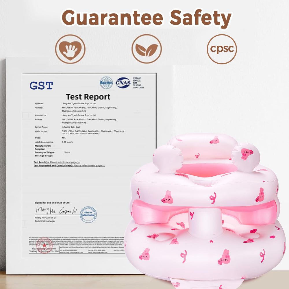 PTLRUZK inflatable baby seat pink bunny built-in pump inflates quickly for fast setup