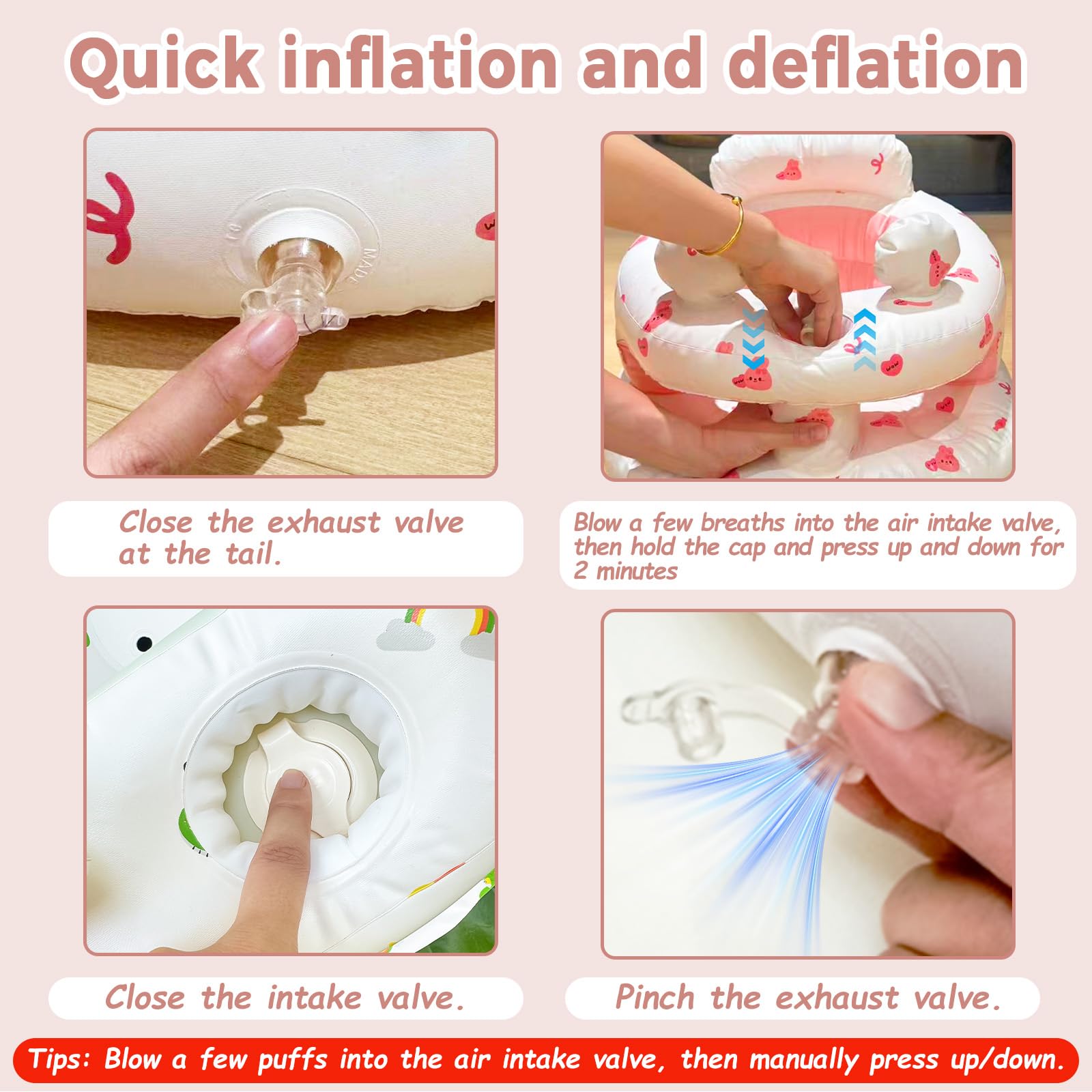 PTLRUZK inflatable baby seat pink bunny ergonomic design supports natural spine