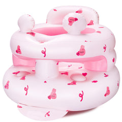 PTLRUZK inflatable baby seat pink bunny front view shows anti-tip stability for safe sitting