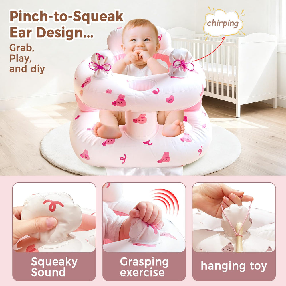PTLRUZK inflatable baby seat pink bunny ears squeak feature engages baby during play