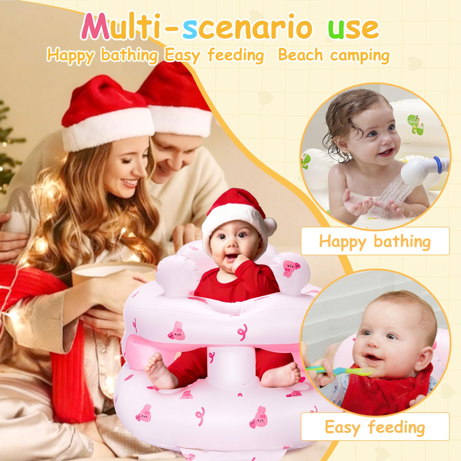 PTLRUZK inflatable baby seat pink bunny waterproof materials for easy cleaning