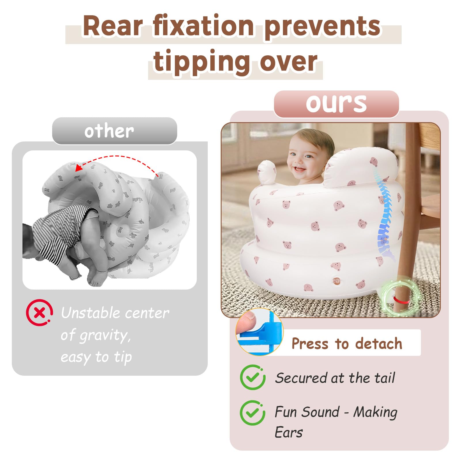 ptlruzk Toy-hanging ears simplify toy storage during play.