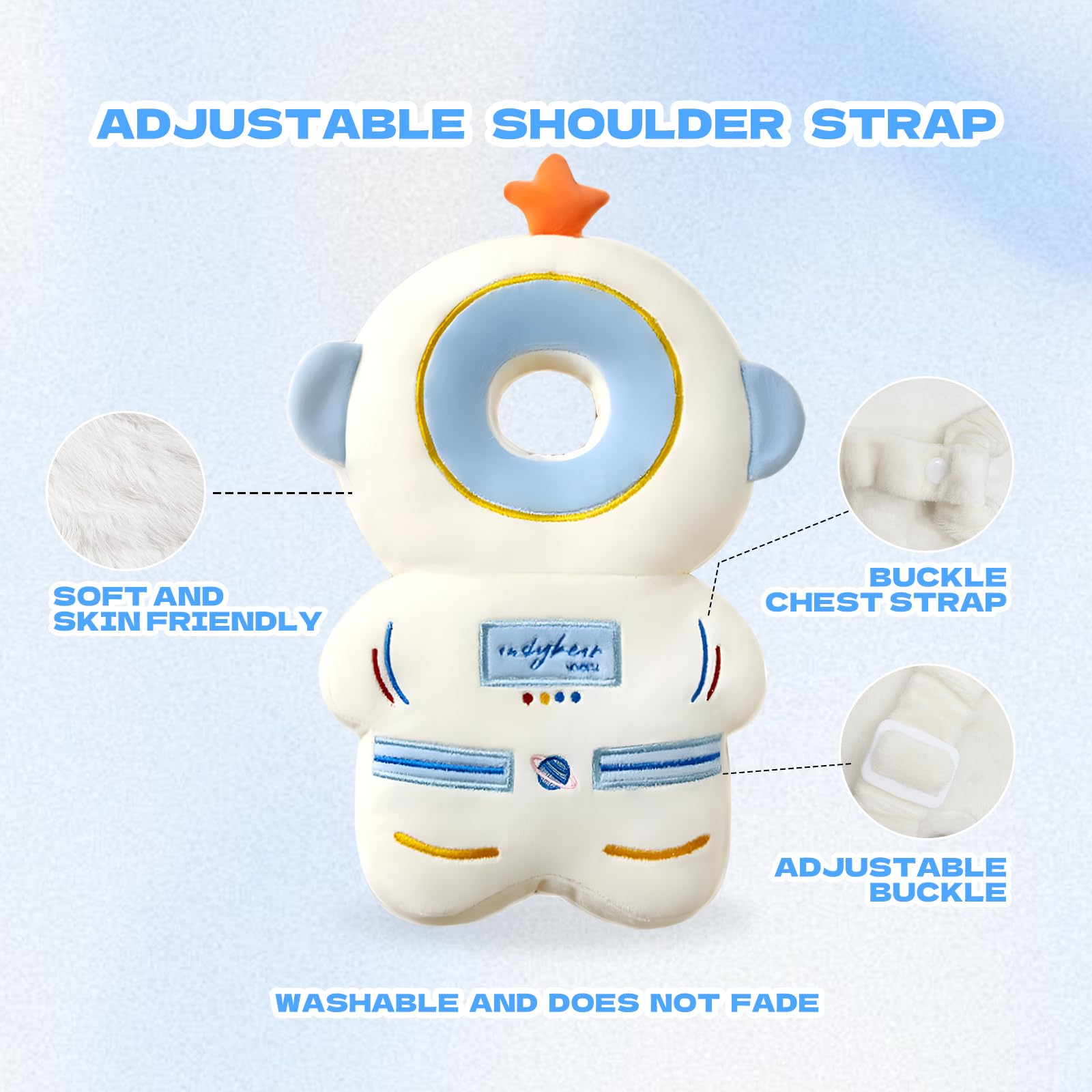 Pucmaoci head protector straps close-up showing secure adjustable fit