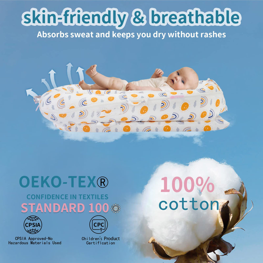 Close-up of soft cotton fabric from the Pucmaoci cover for delicate baby skin.