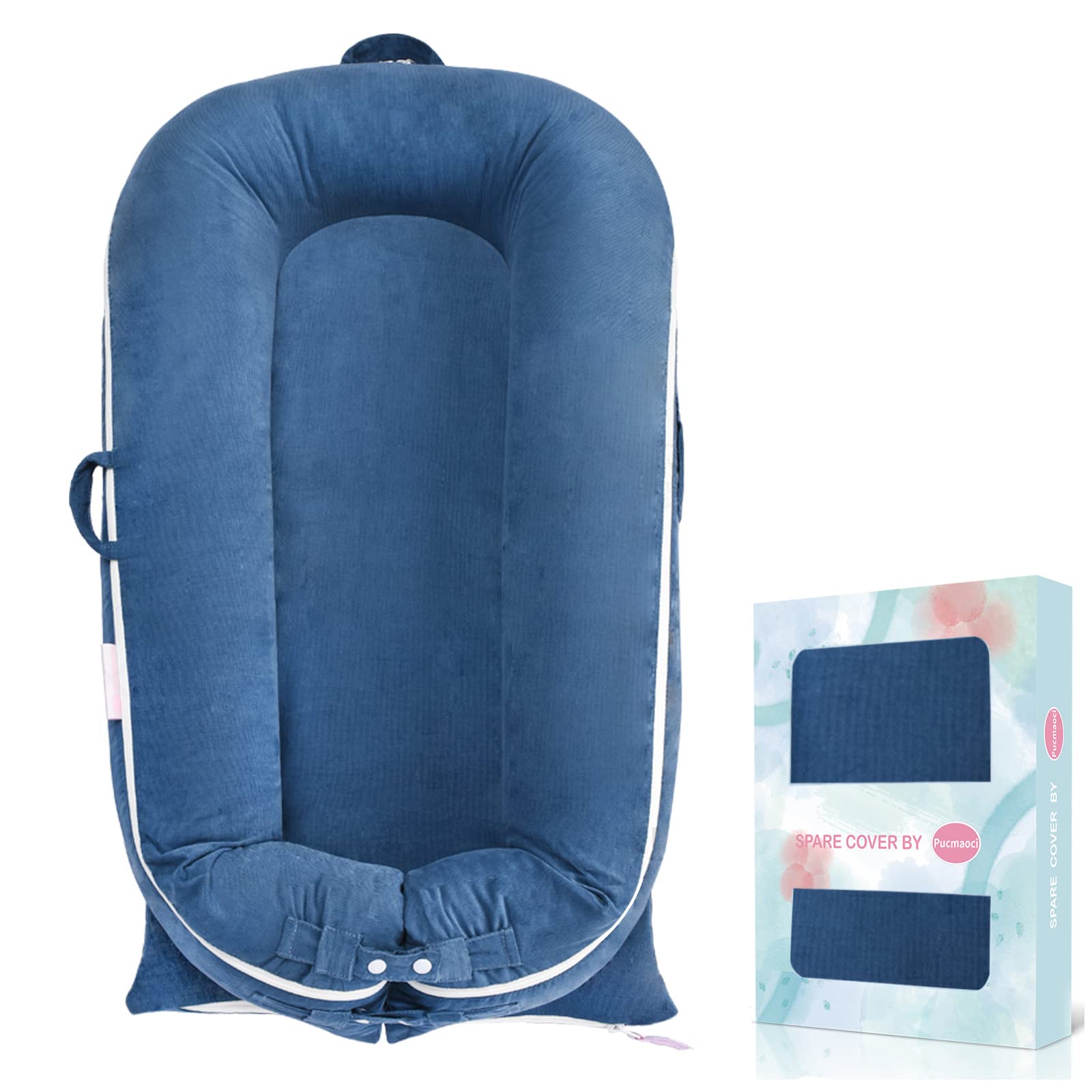 Pucmaoci corduroy baby lounger cover in blue for DockATot, soft and breathable.