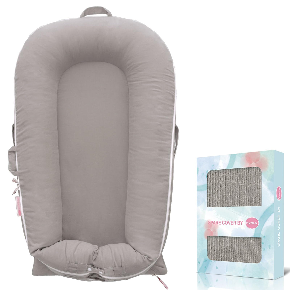 Pucmaoci corduroy baby lounger cover on DockATot Deluxe+ grey; precise fit