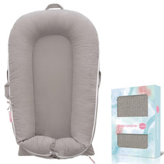 Pucmaoci corduroy baby lounger cover on DockATot Deluxe+ grey; precise fit