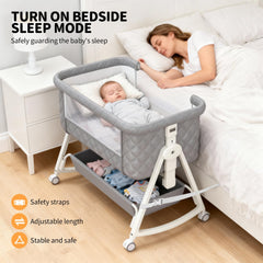 Pudult 6-height adjustable bassinet aligns with your bed height for easy access.