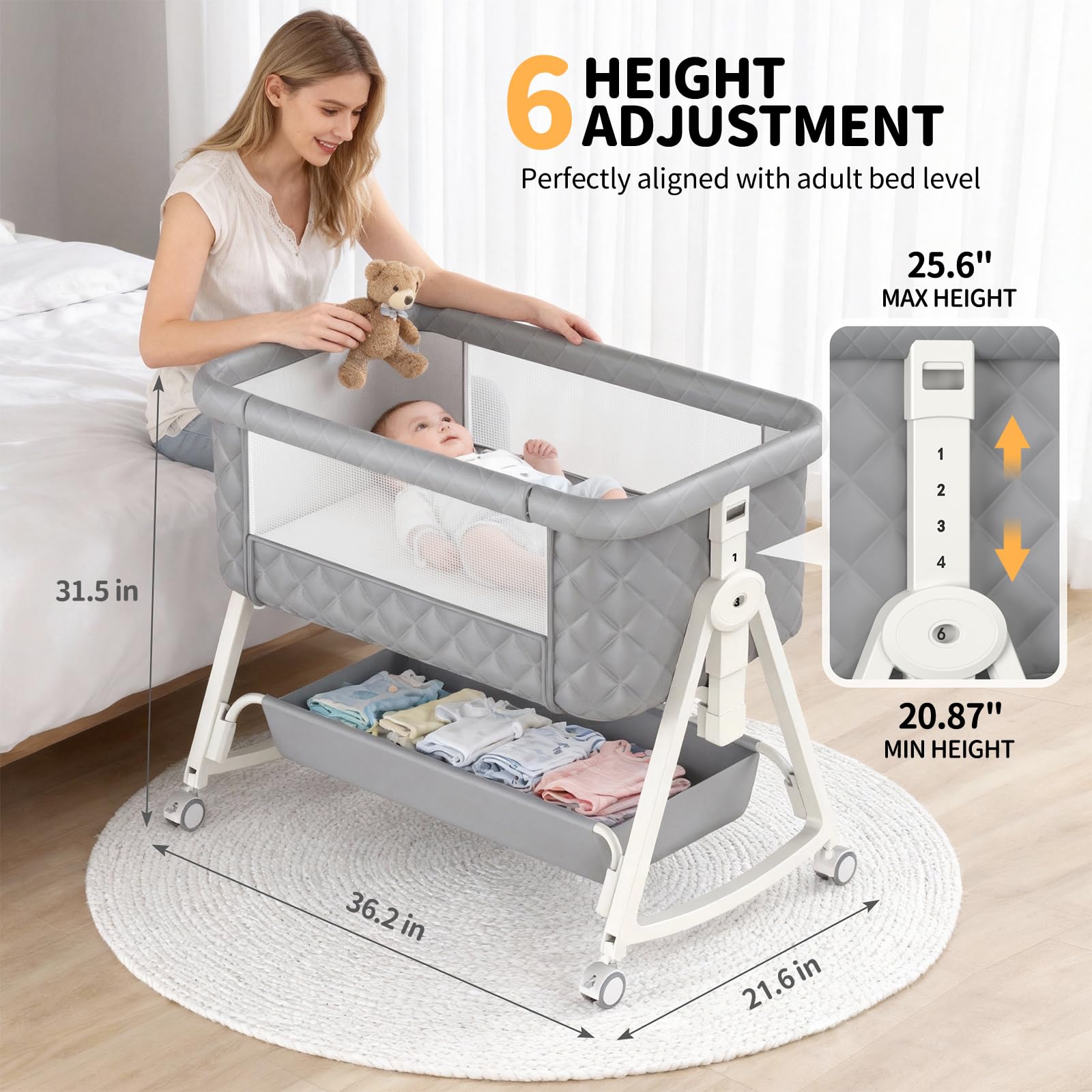 Pudult tilt mode provides a gentle angle to support feeding positions.