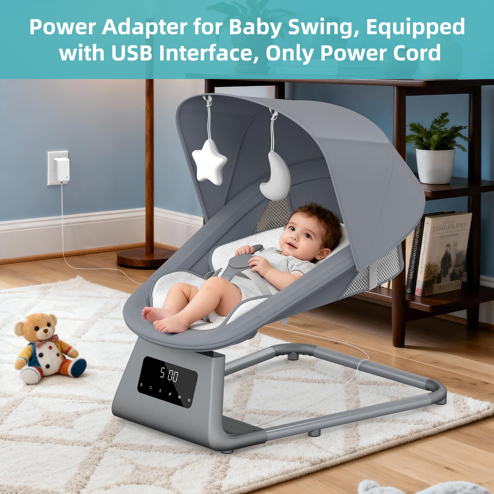 Pudult cry-detection indicator highlighting automatic soothing feature