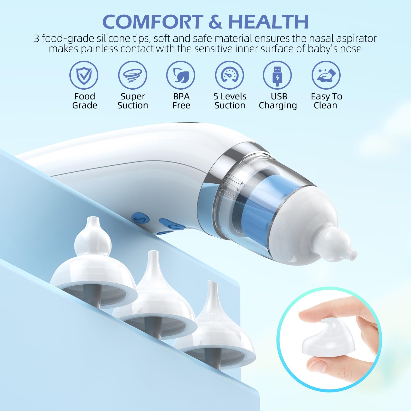 Pudult nasal aspirator BPA-free design prioritizes baby safety