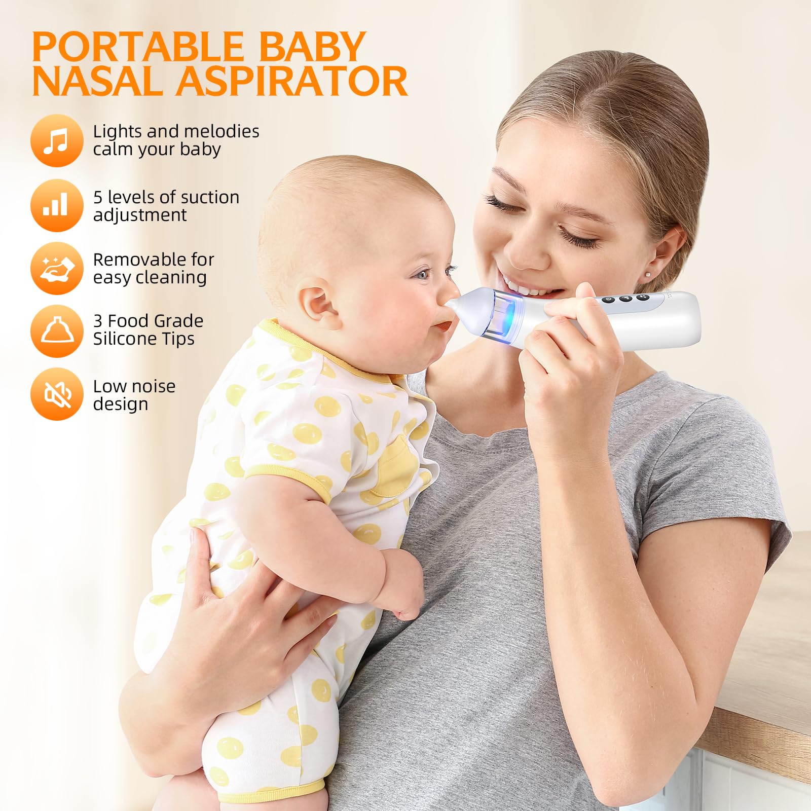 Pudult nasal aspirator detachable snot chamber for easy cleaning after use.