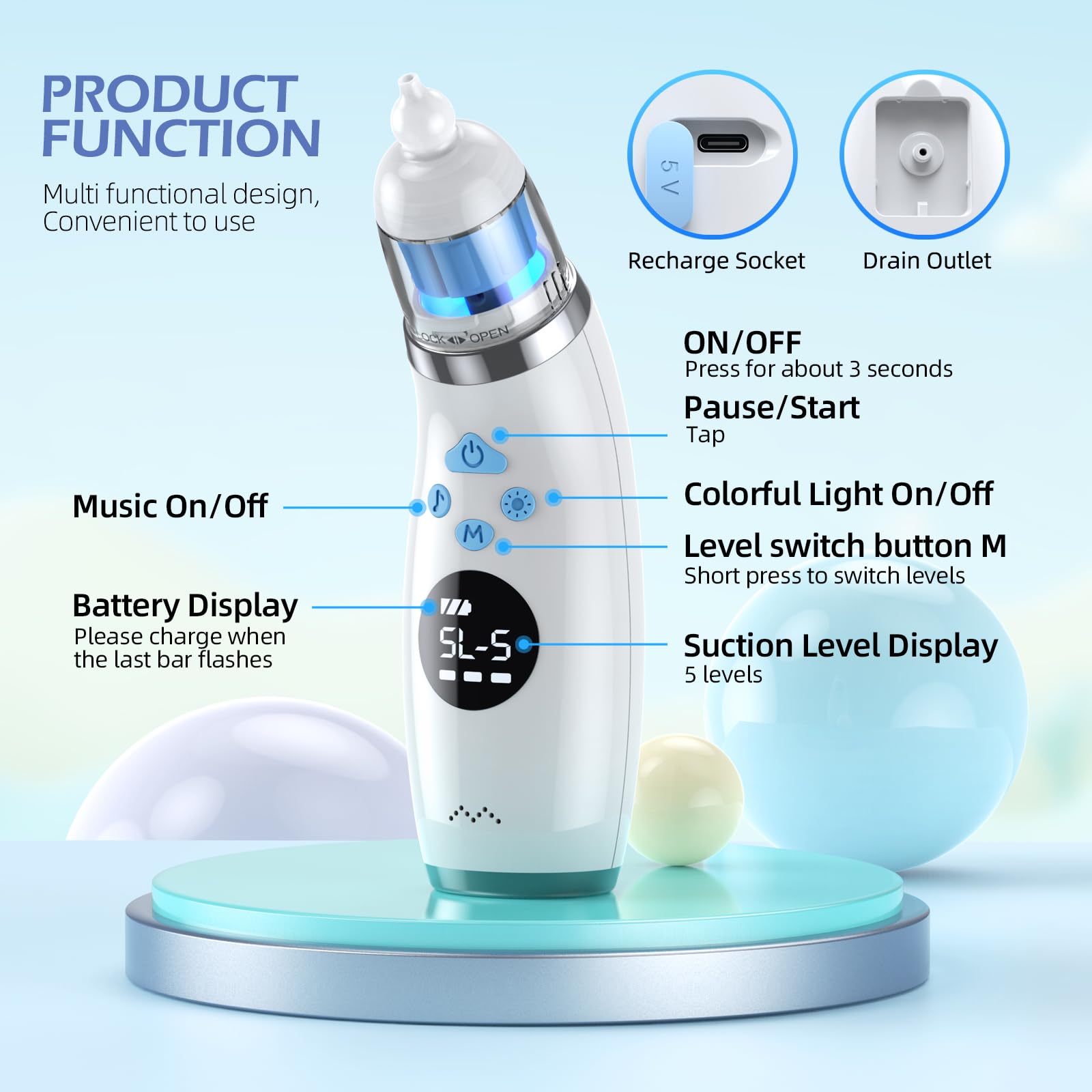 Pudult nasal aspirator ergonomic grip for secure handling
