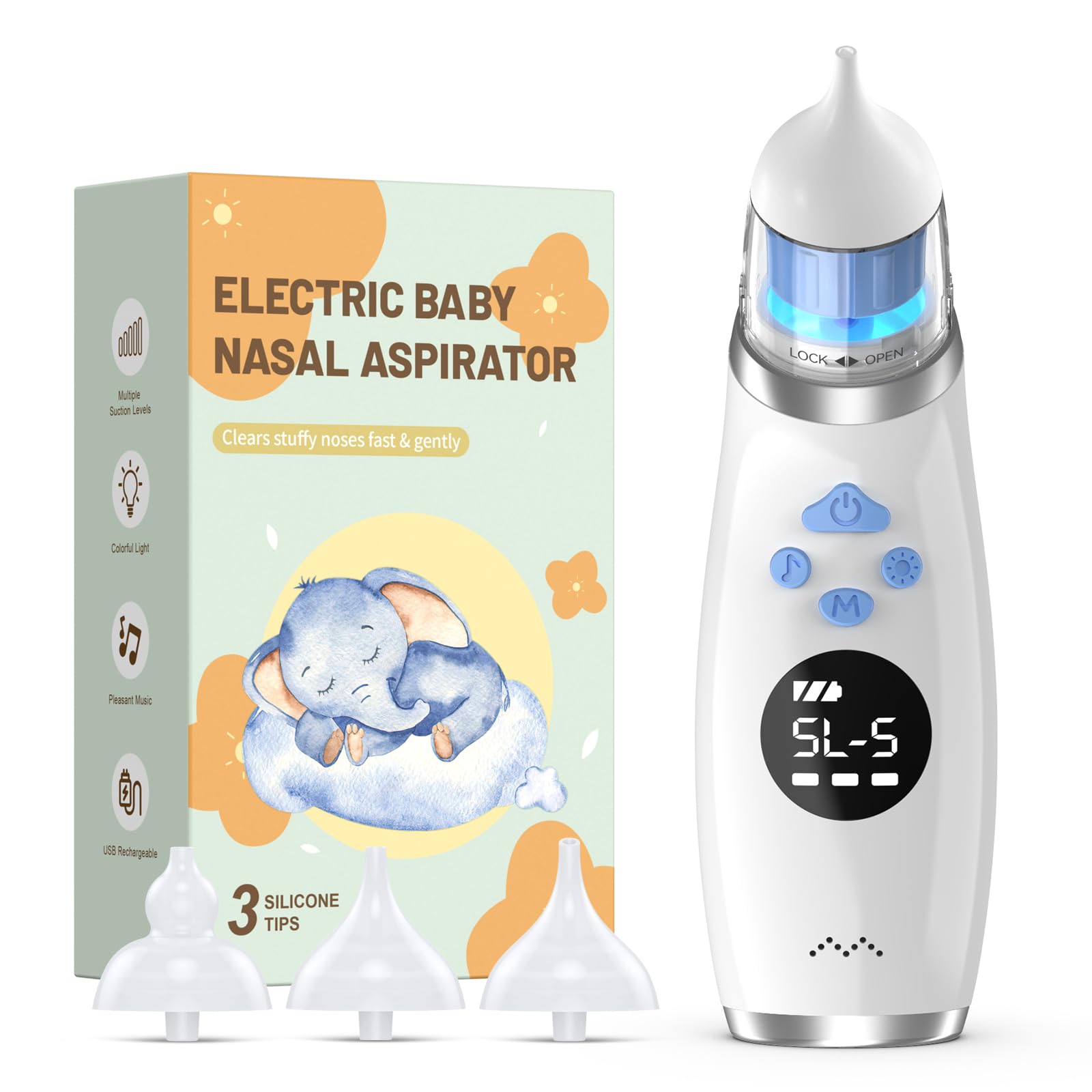 Pudult nasal aspirator with light and music for soothing baby nose care