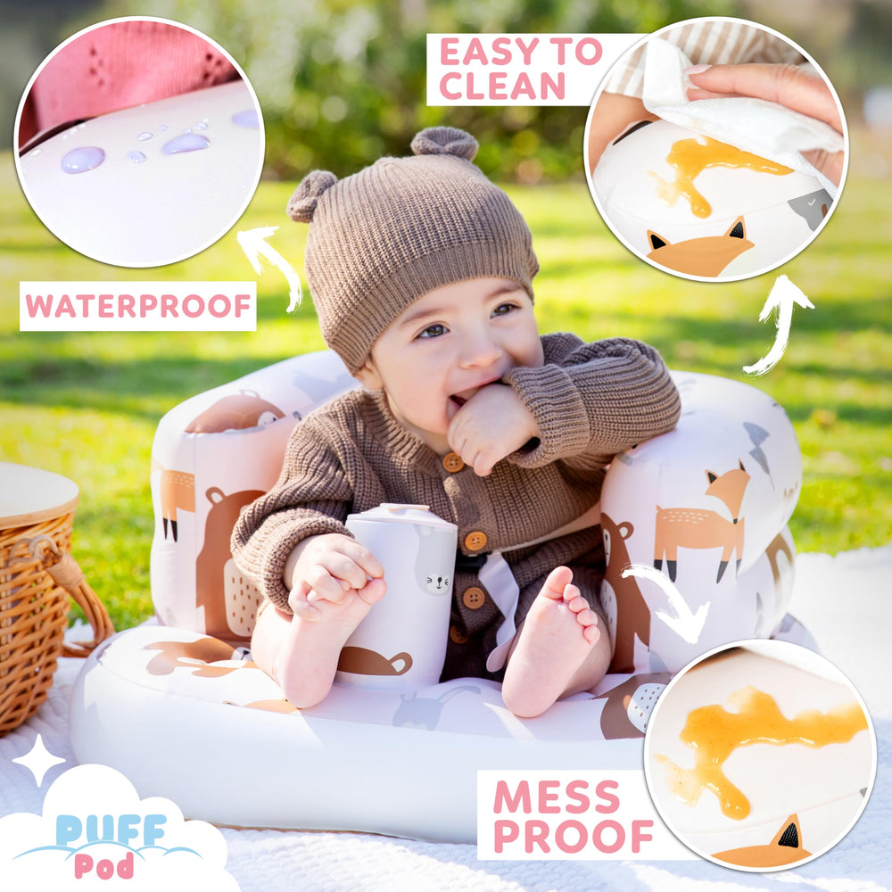 Puff Pod ergonomic back rest supports comfortable posture for little sit-ups