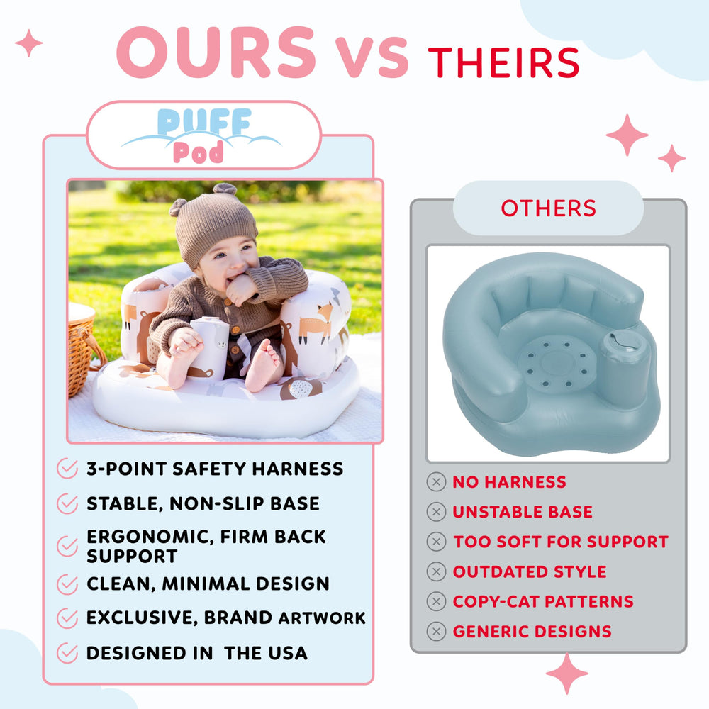Puff Pod skin-safe PVC offers gentle touch and easy cleaning