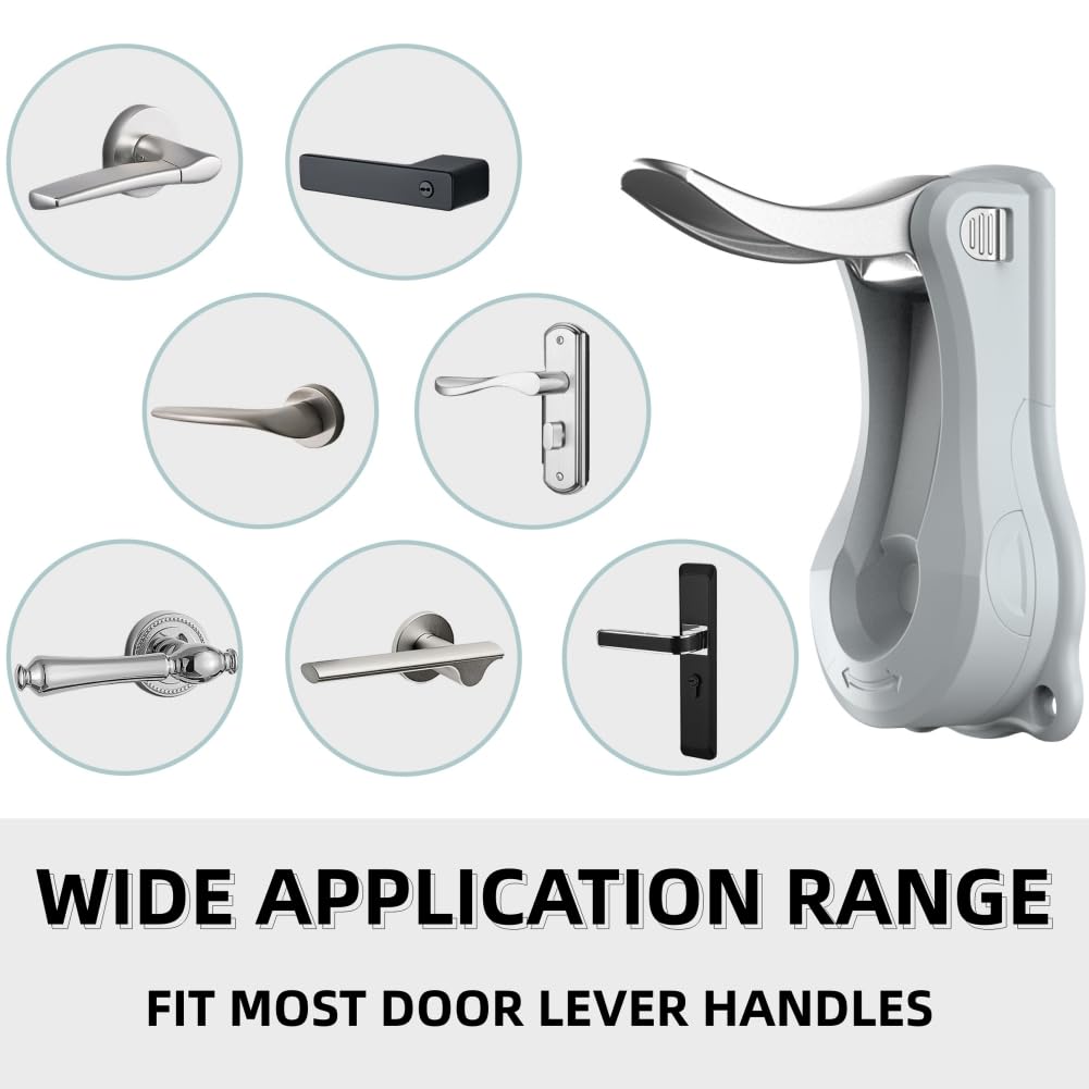 Adhesive tab installation of PUGED lock without drilling on a door lever.