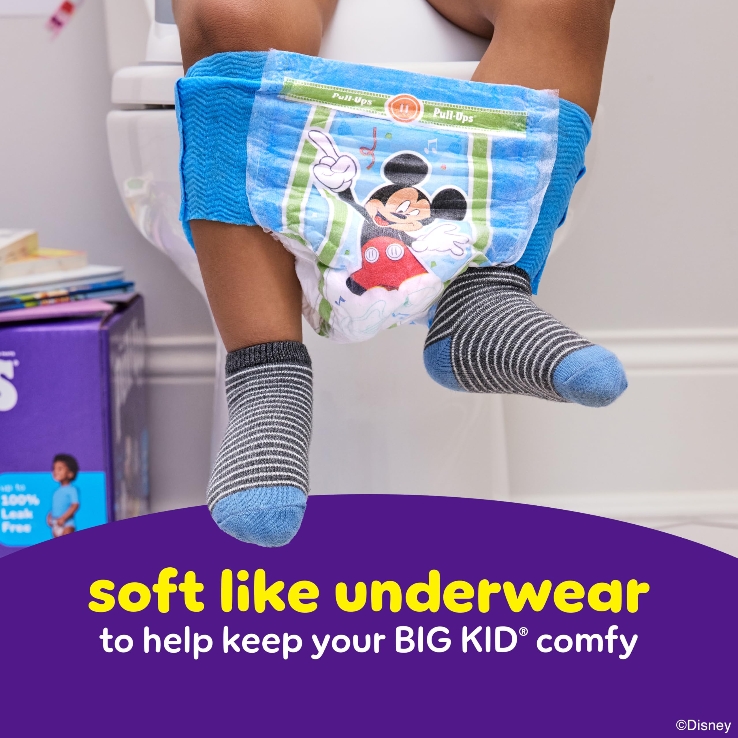 Disney Mickey designs on Pull-Ups motivate toddlers during potty training.