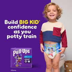 Pull-Ups Boys training pants with refastenable sides enable quick changes on the go.