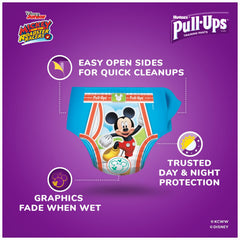 Pull-Ups Woody graphic encourages routine and play.