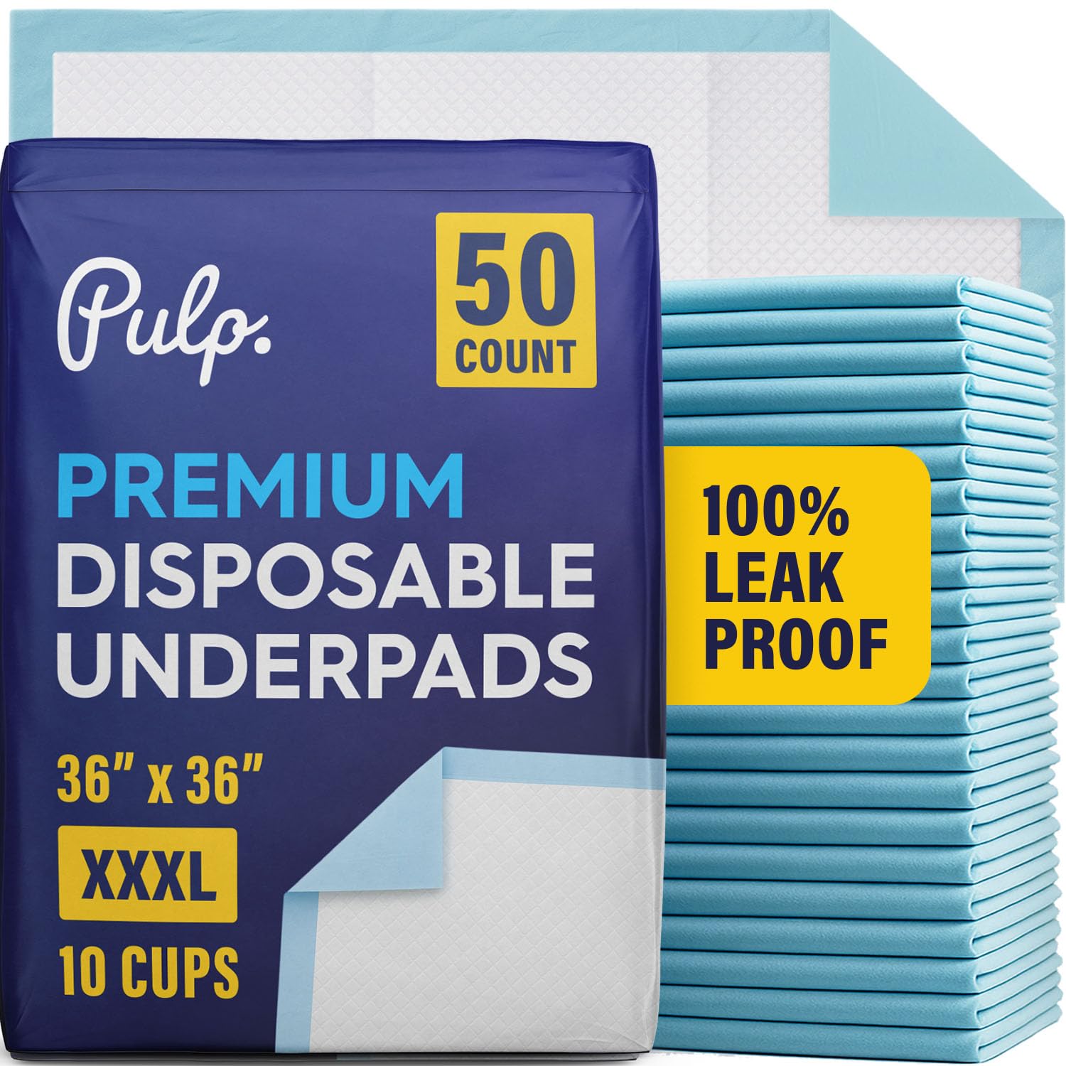 Pulp XXXL underpads folded for overnight protection and comfort.