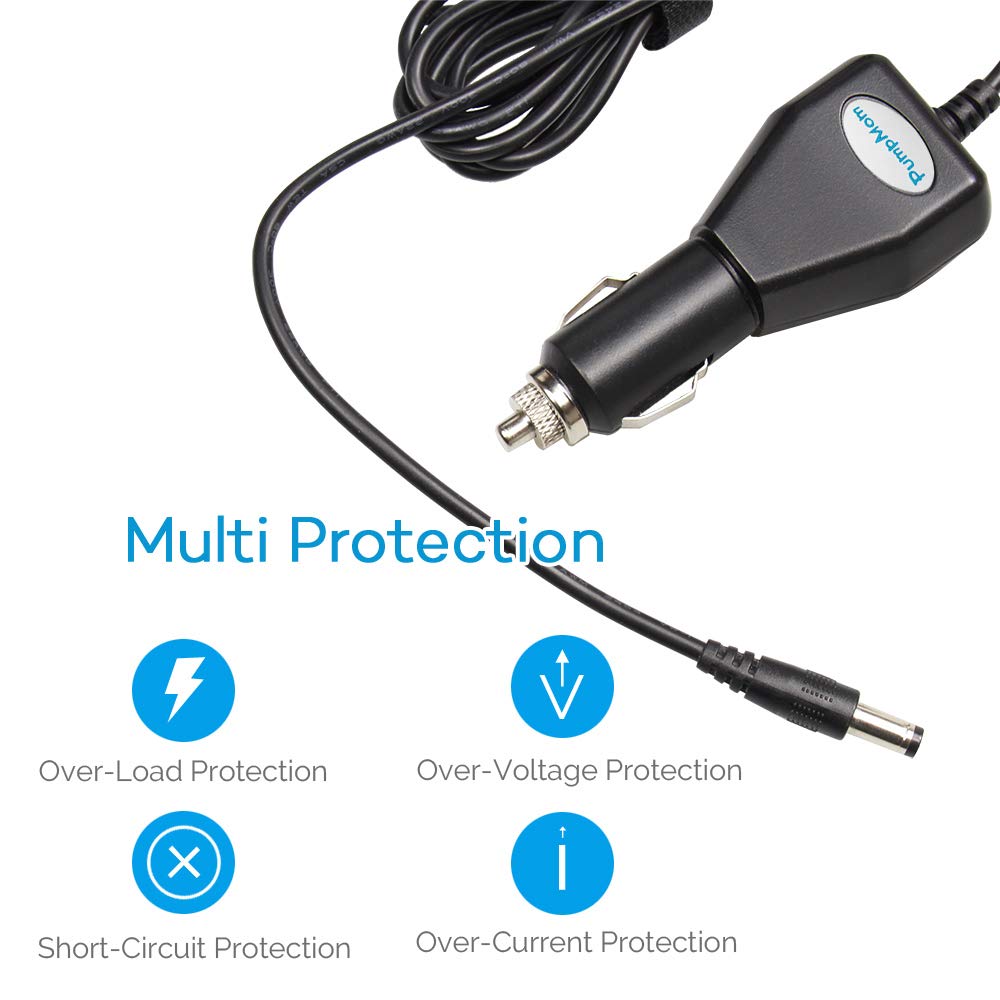 Eight-foot cord for PumpMom-us car adapter ensures backseat pumping comfort.