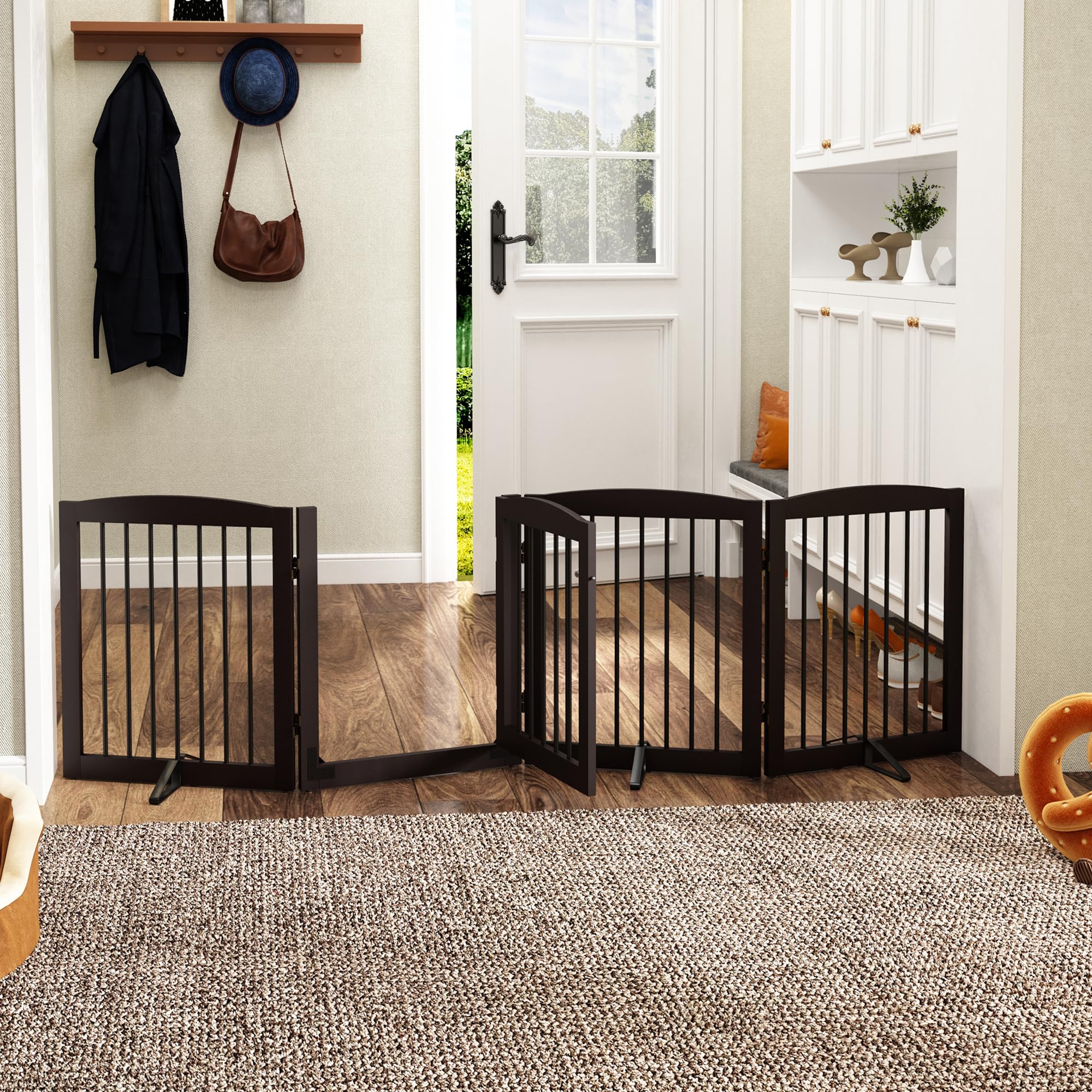 PUPETPO folding dog gate demonstrates compact storage and portable setup