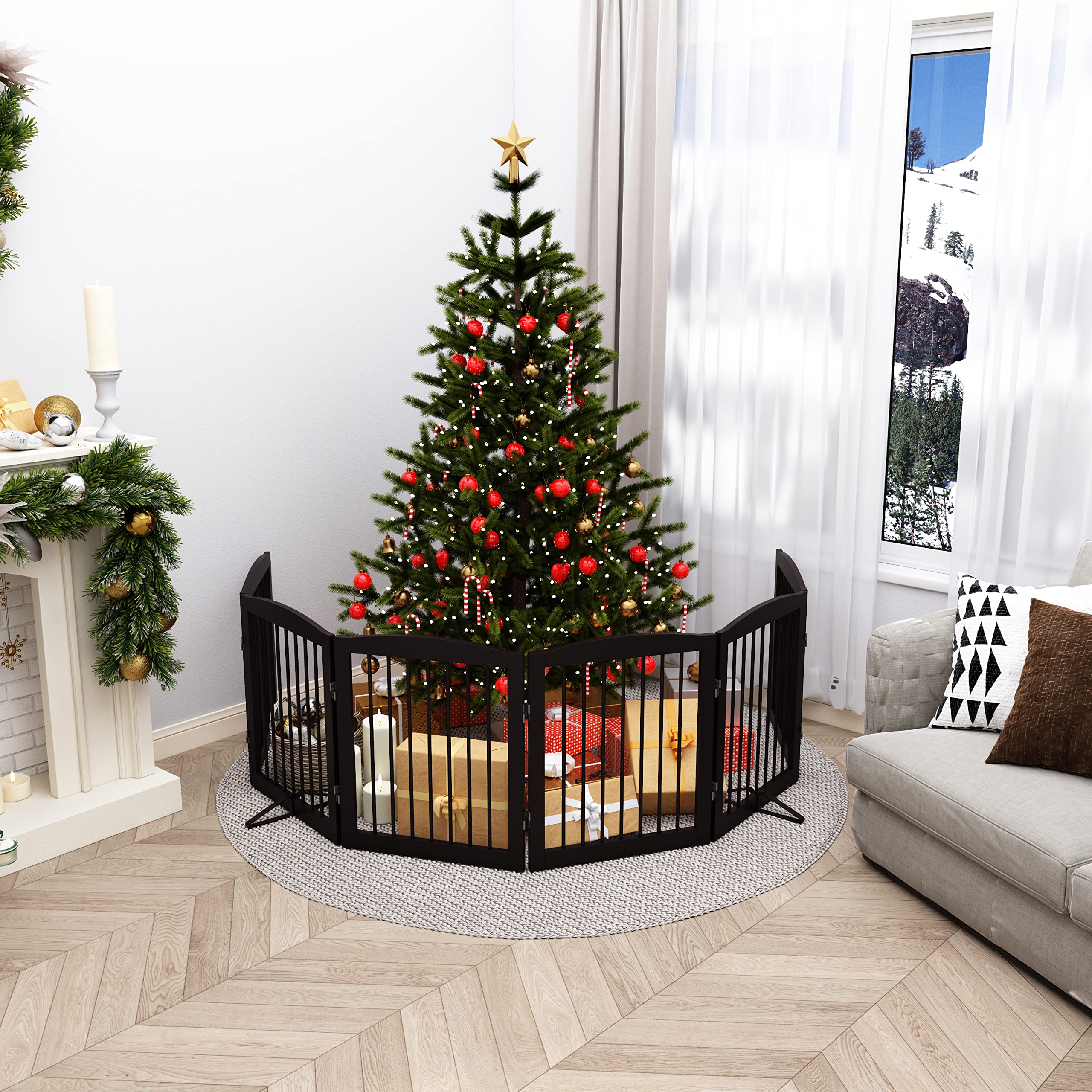 PUPPETPO wooden dog gate folded design saves space.