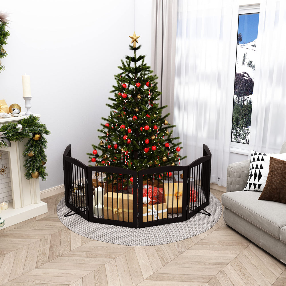 PUPPETPO wooden dog gate folded design saves space.