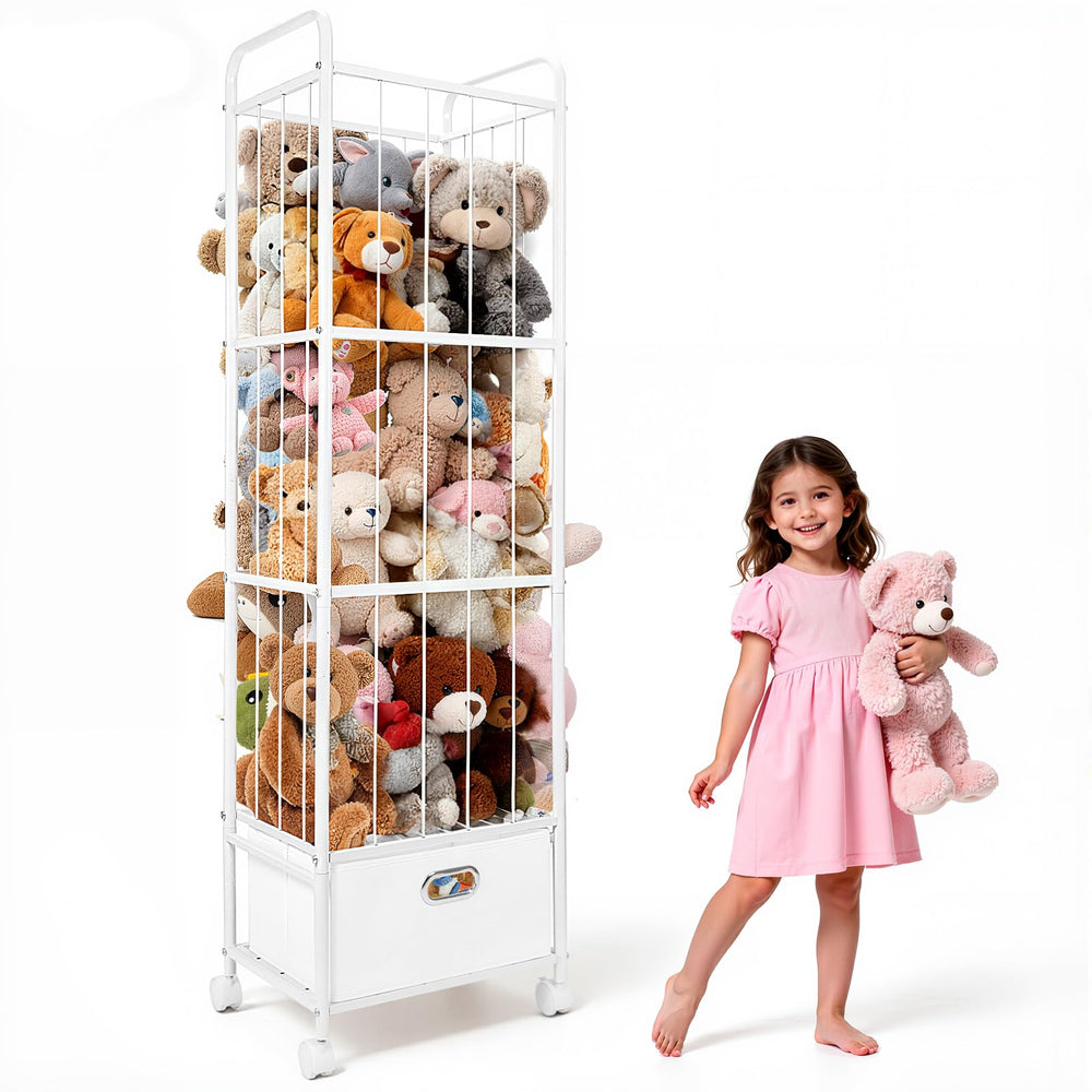 Puppiluv stuffed animal storage metal frame with elastic band keeps plush toys tidy.