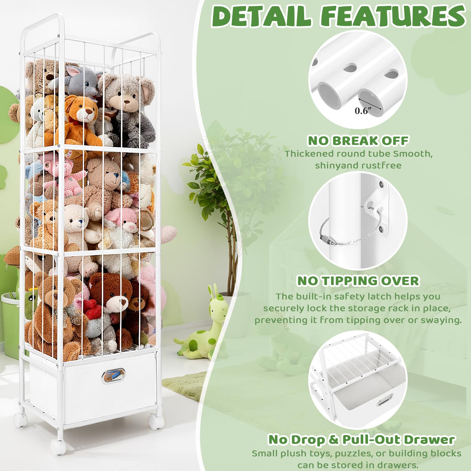 Puppiluv vertical zoo holder with wheels for flexible room placement.