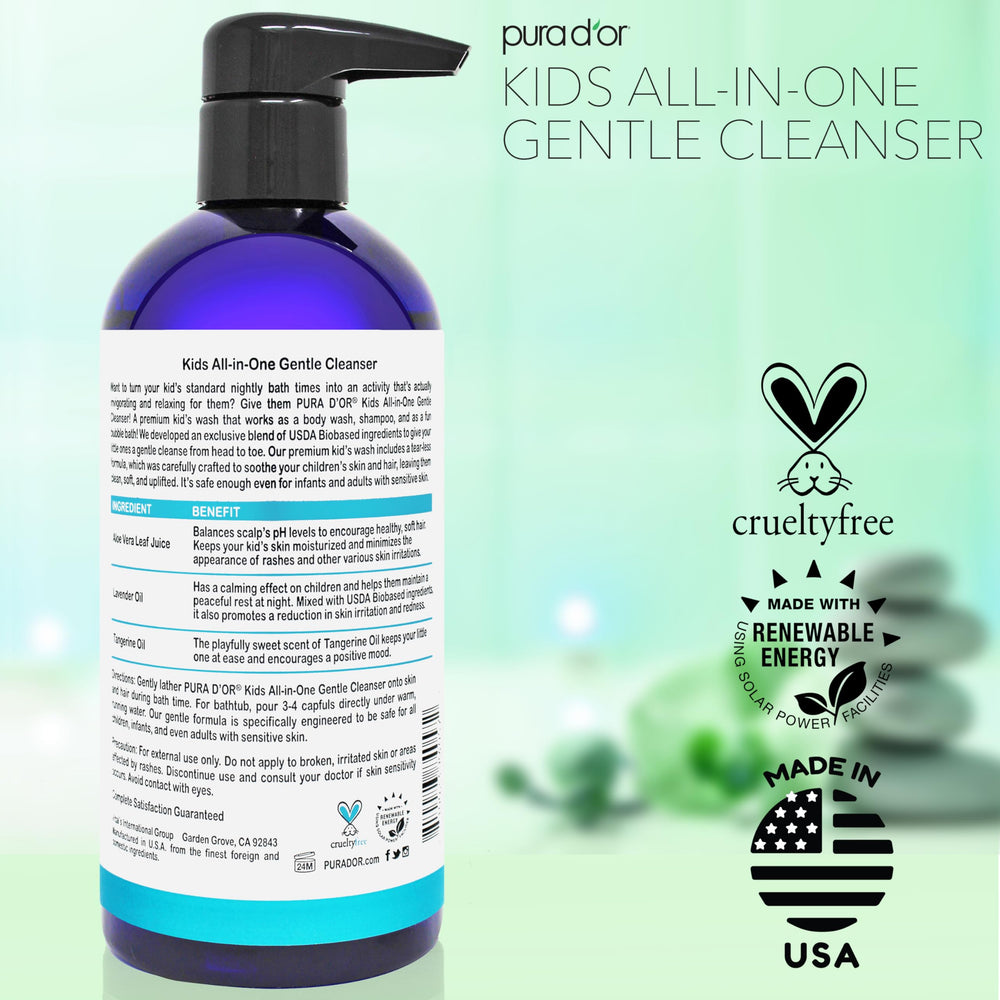 Product label notes USDA Biobased ingredients for kids' bath time.