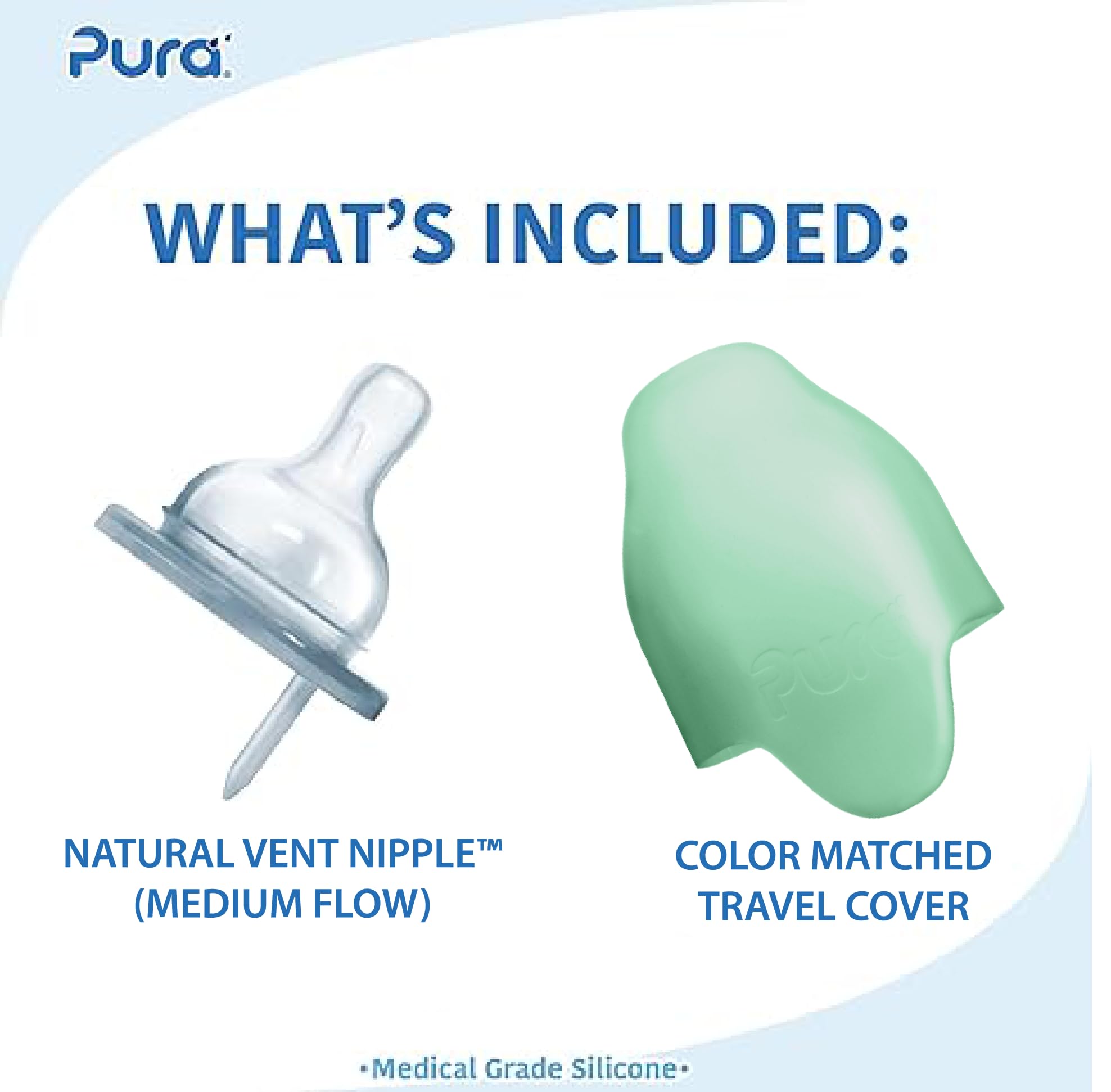 Pura Kiki anti-colic vent nipple helps reduce air intake during feeding.