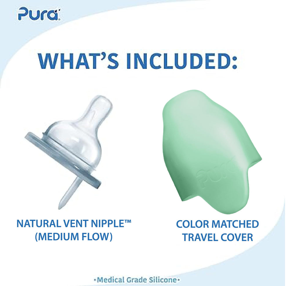 Pura Kiki anti-colic vent nipple helps reduce air intake during feeding.