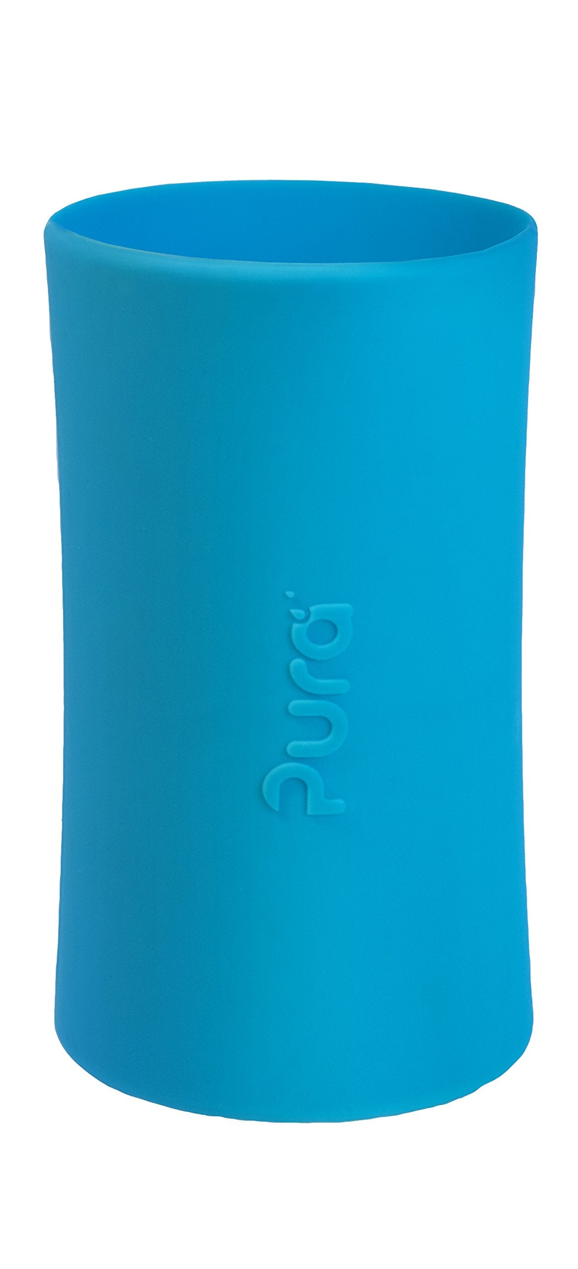 Pura Kiki tall silicone sleeve boosts grip on aqua bottle for small hands.
