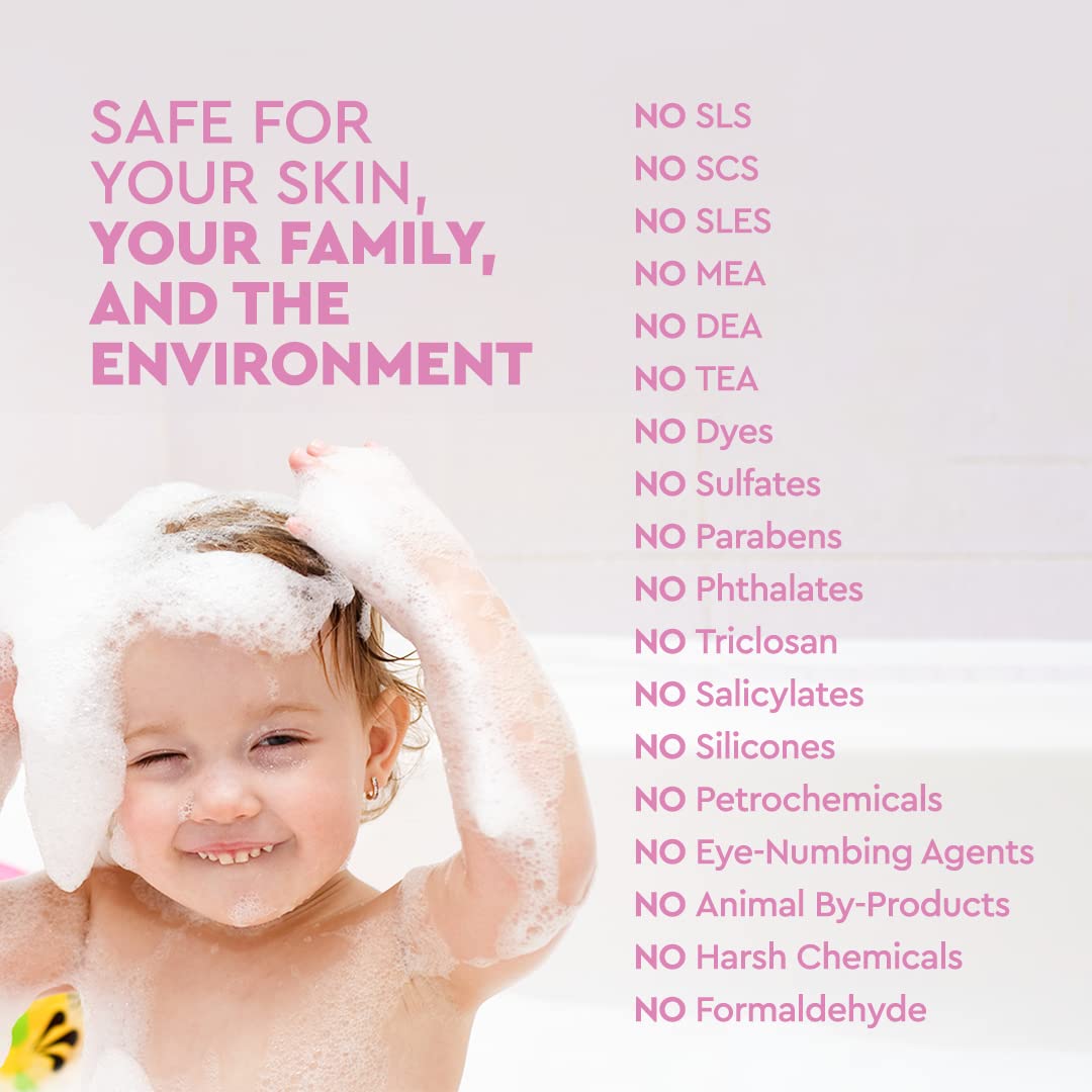 Puracy Bubble Bath for Children tear-free-formulation on bottle label supports gentle cleansing.