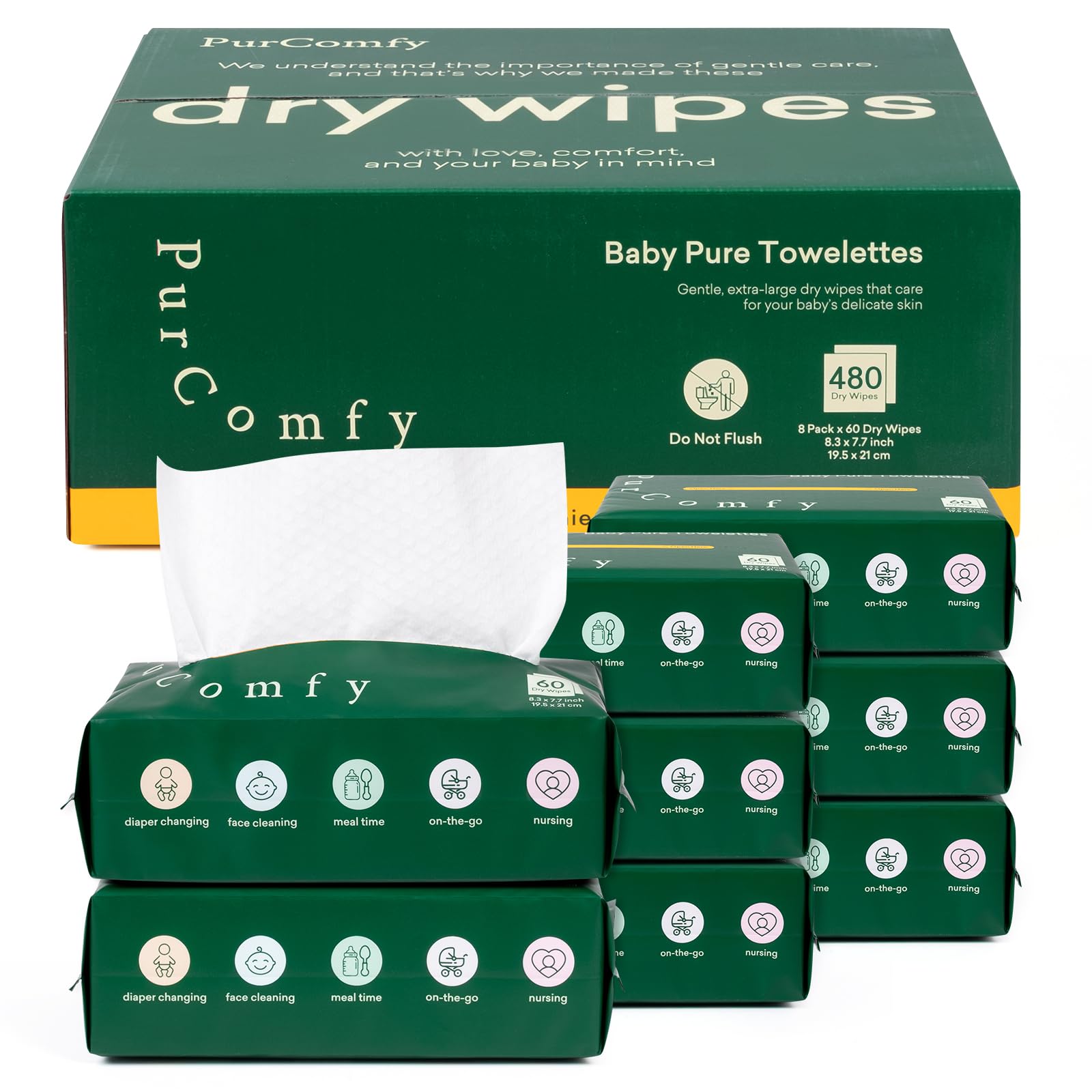 PurComfy baby dry wipes eight pack ready for diaper changes