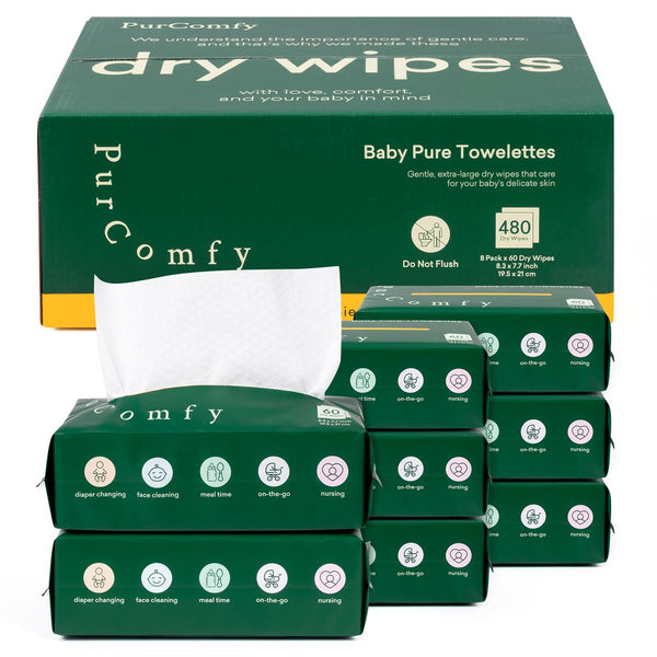 PurComfy baby dry wipes eight pack ready for diaper changes