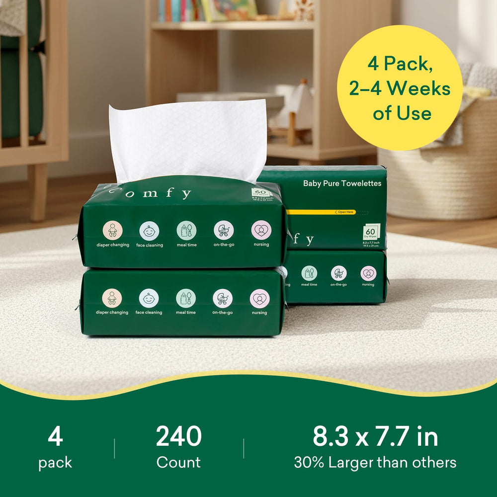 PurComfy Baby Dry Wipes with plant-based fibers for delicate newborn skin.
