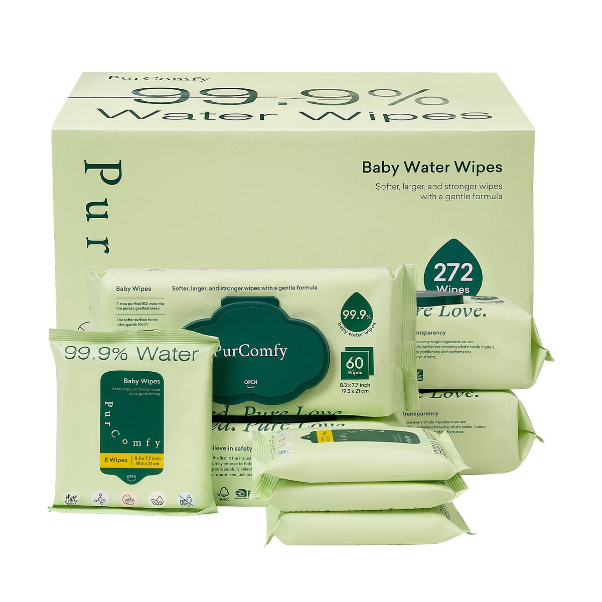 PurComfy unscented wipes in flip-top pack for gentle newborn care.